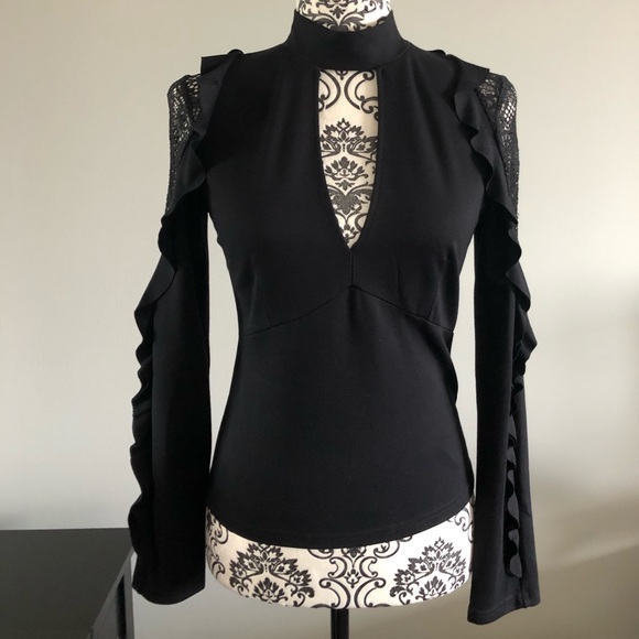 Guess top with lace sleeves. Black, size S. NWT - Picture 5 of 5